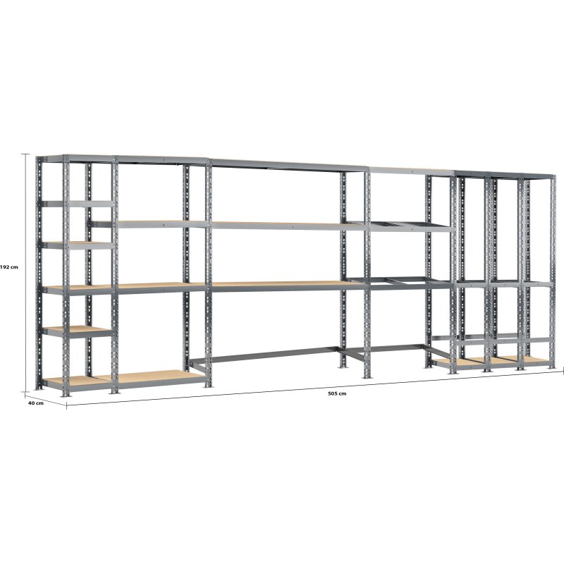 Rayonnage MODULO - Module 5 étagères - 16 plateaux