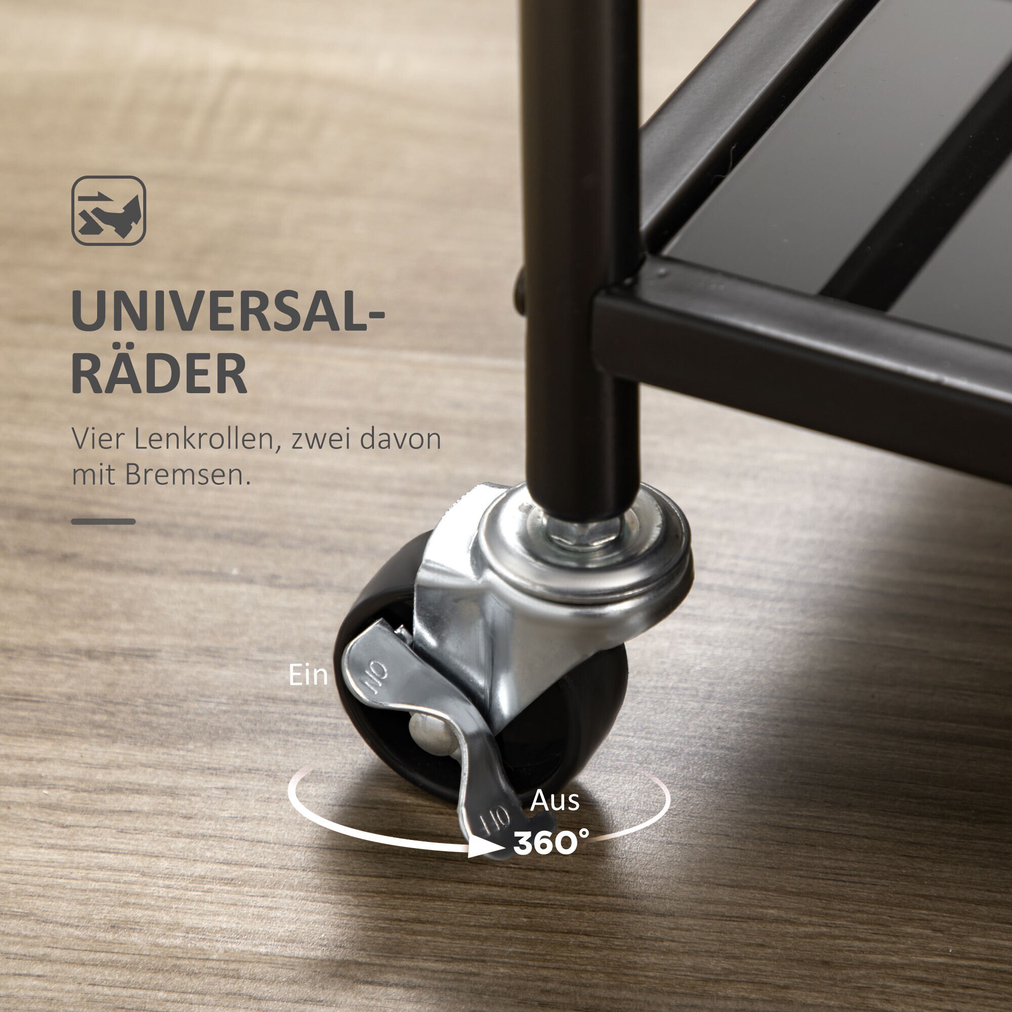 HOMCOM Küchenwagen mit Ablagen aus gehärtetem Glas schwarz 75L x 40B x 80H cm