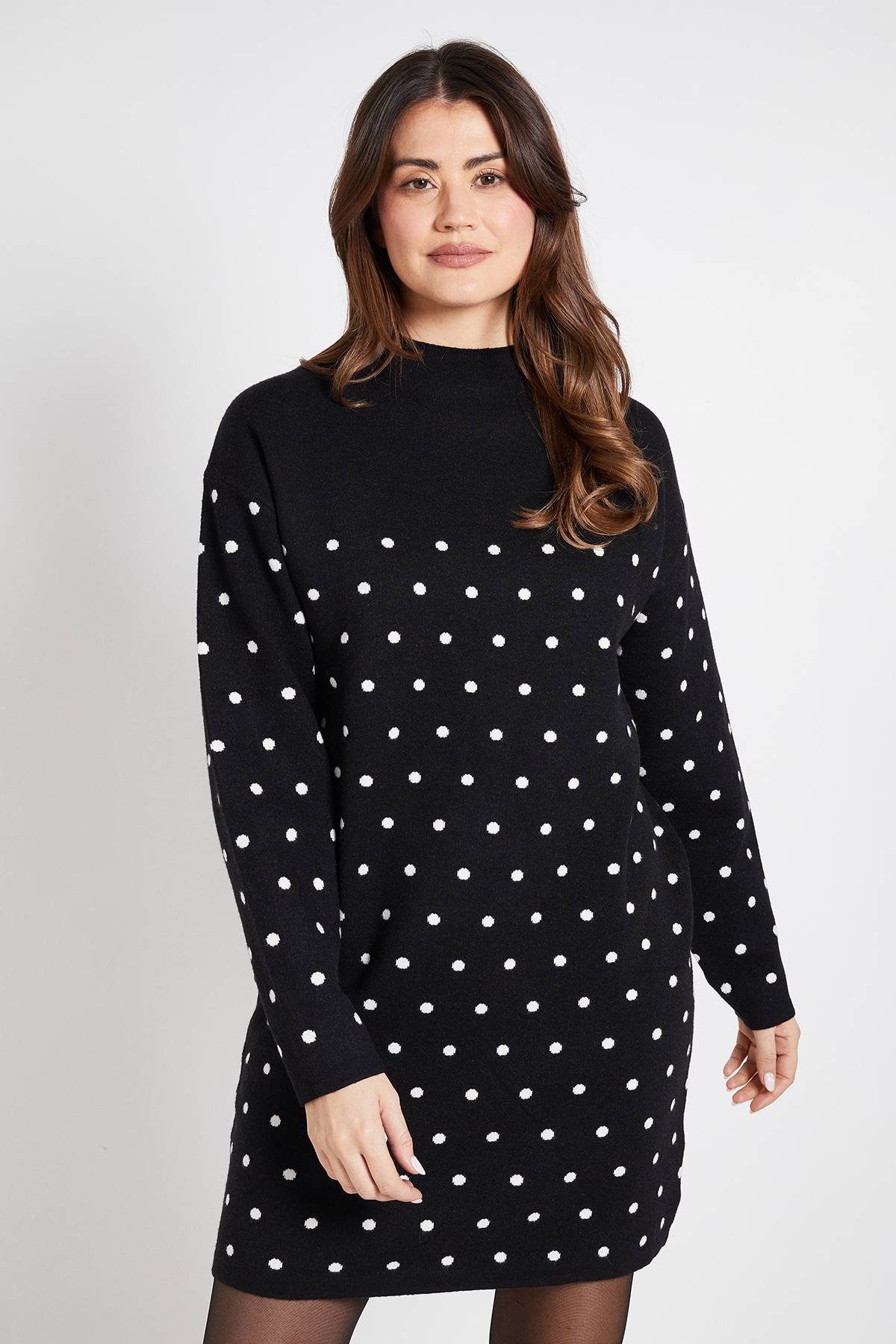 Wallis Robe Col Cheminée Tricotée à Pois