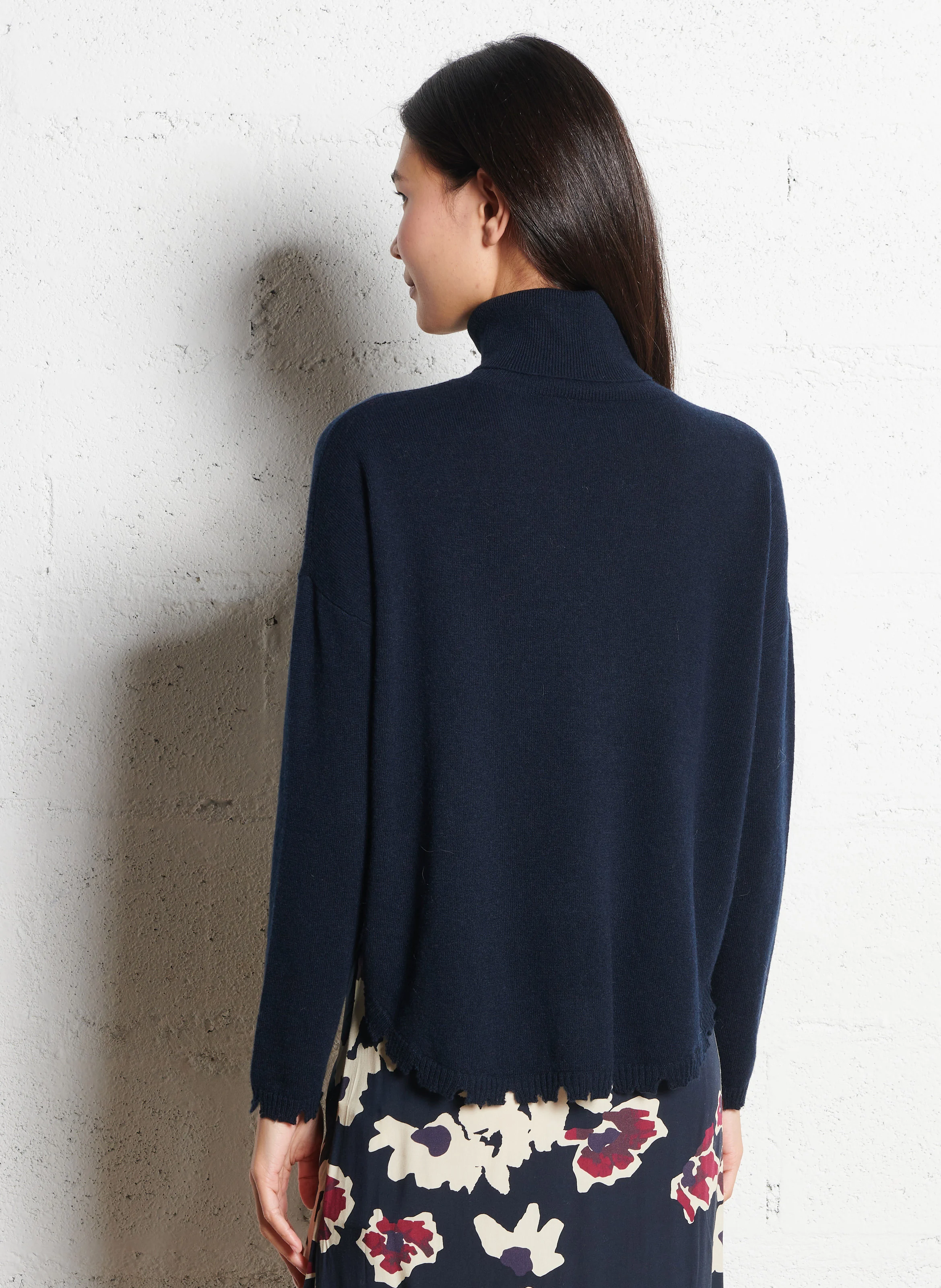 MAVIS - Pull ample col roulé en cachemire | Bleu