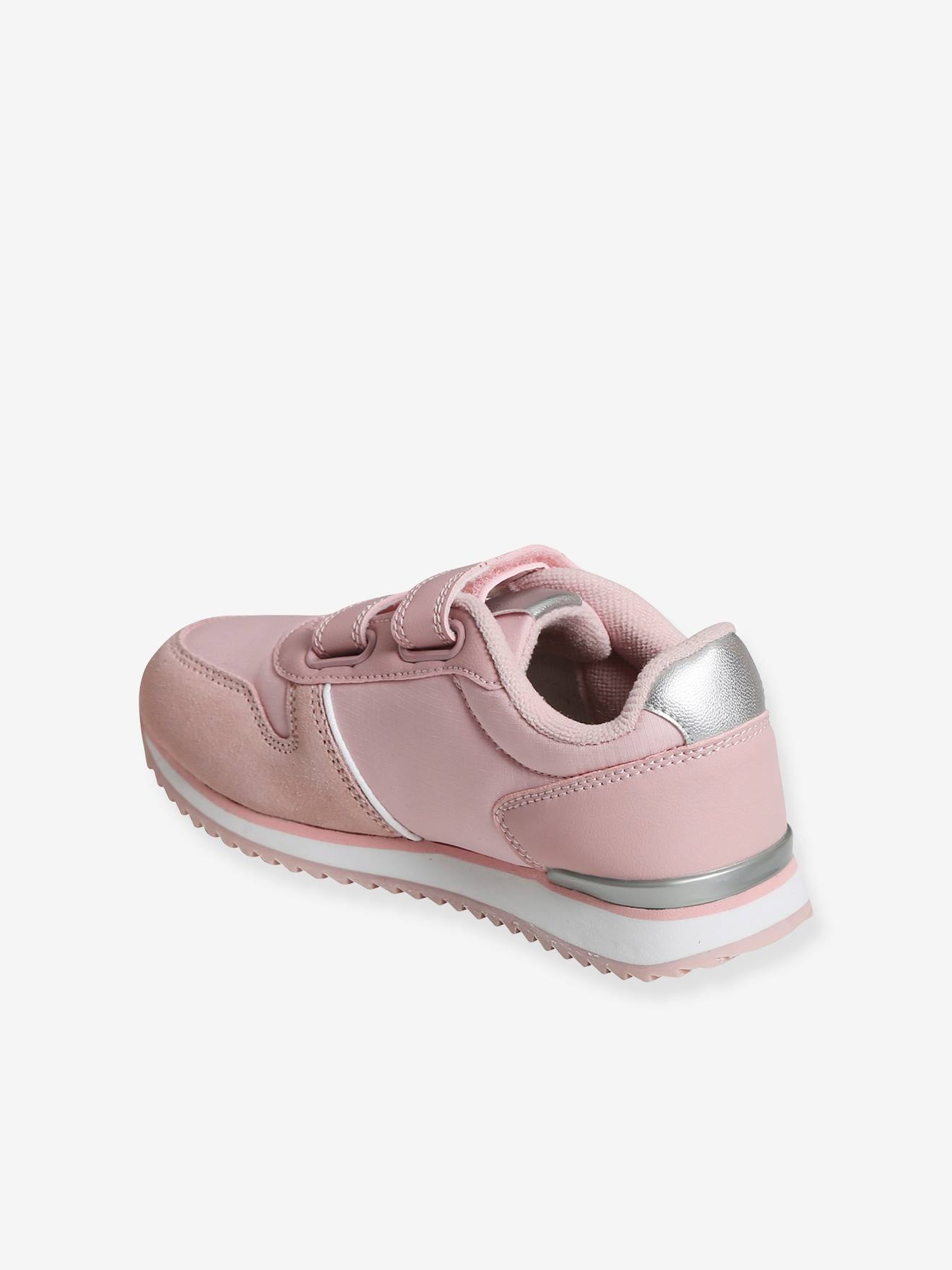 Tênis de corrida lisos, vermelho escuro, para meninas, com fecho de velcro.