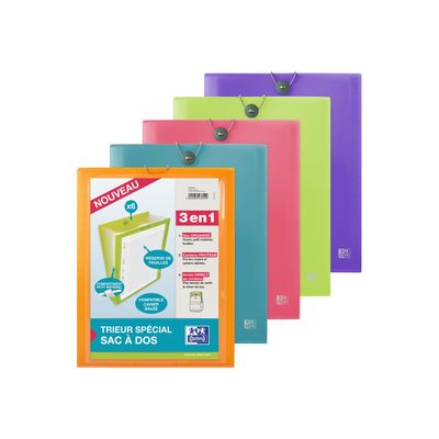 Oxford School Life - Trieur extensible 6 positions (spécial sac à dos) - disponible dans différentes couleurs