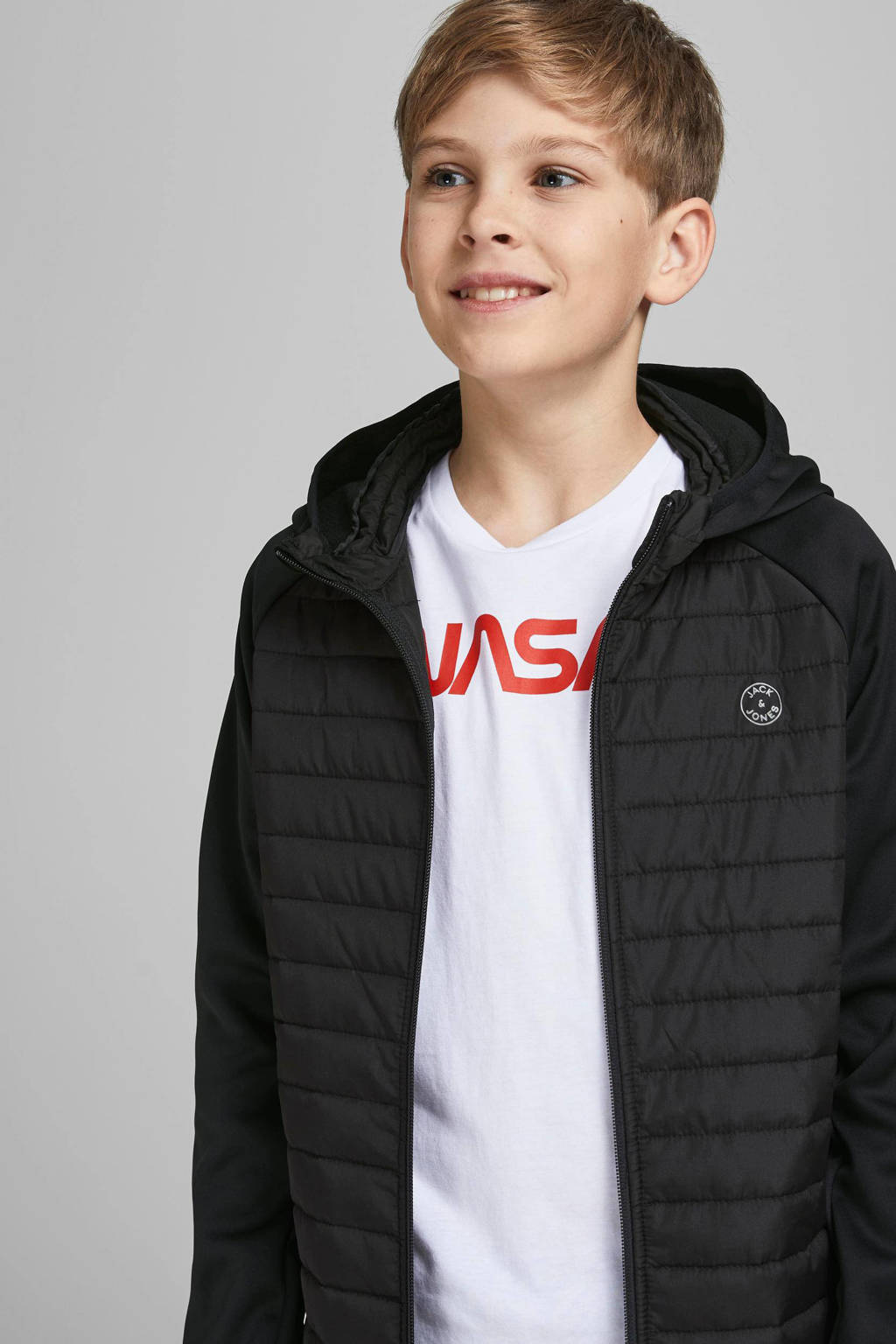 JACK & JONES gewatteerde tussenjas JJEMULTI zwart