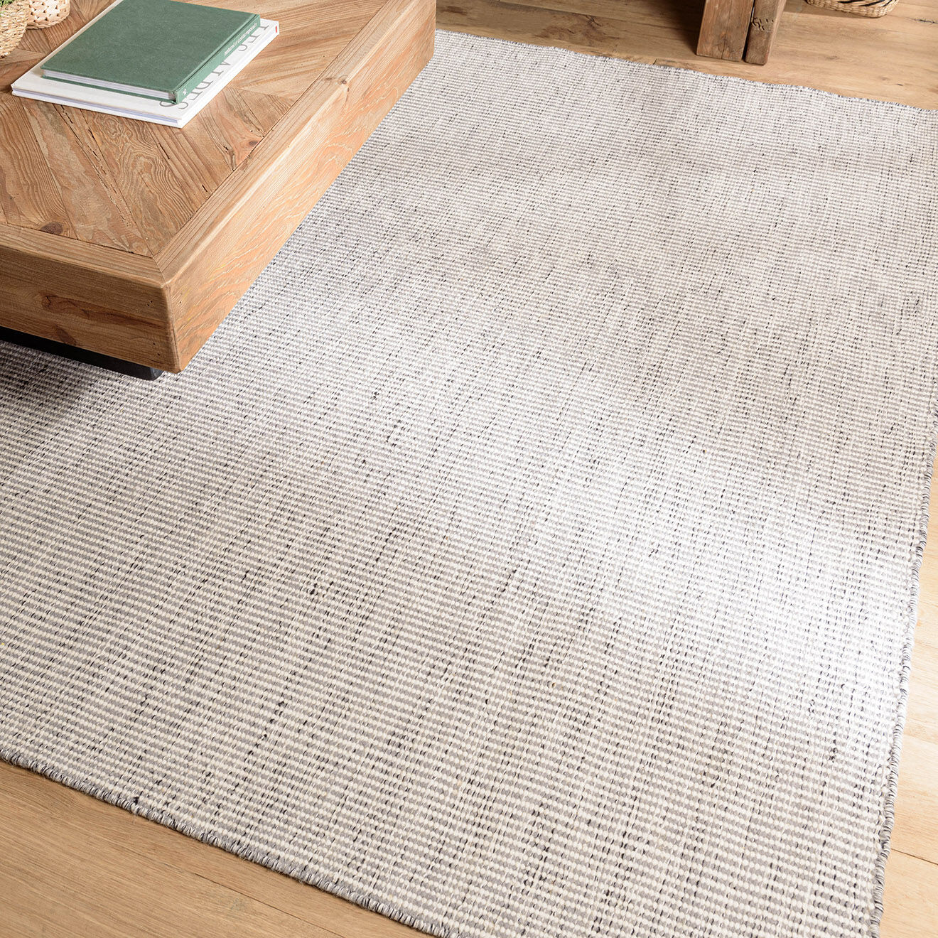 Macabane Tapis en Laine tissée Quentin blanc/gris - 290x200 cm