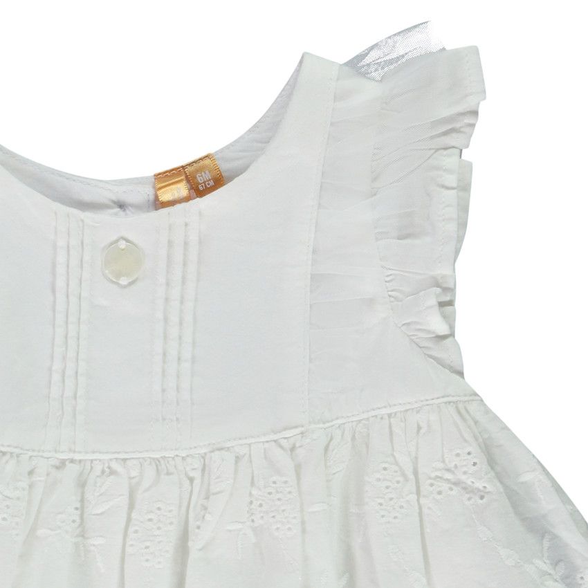 Robe body effet 2 en 1 avec broderie anglaise pour bébé fille - Blanc