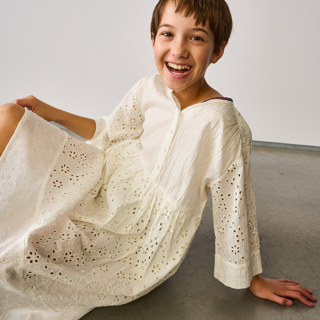 Bellerose Robe mi-longue en Coton Hoboes broderies anglaises écrue