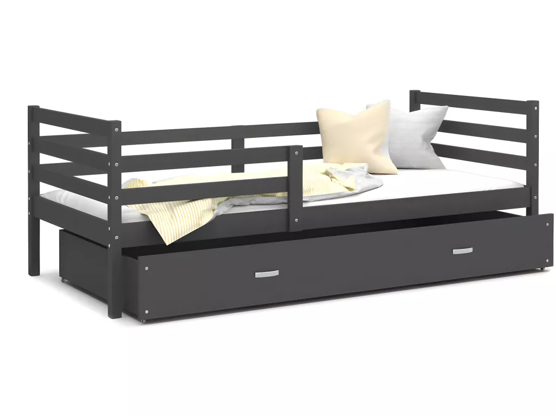 Lit Enfant Malo 90x190 ( Sans Matelas ) Gris - gris Livré avec le sommiers et tiroir.