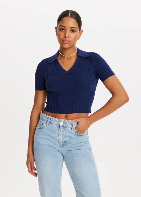 Polo trui met rib structuur blauw (BLW.D)