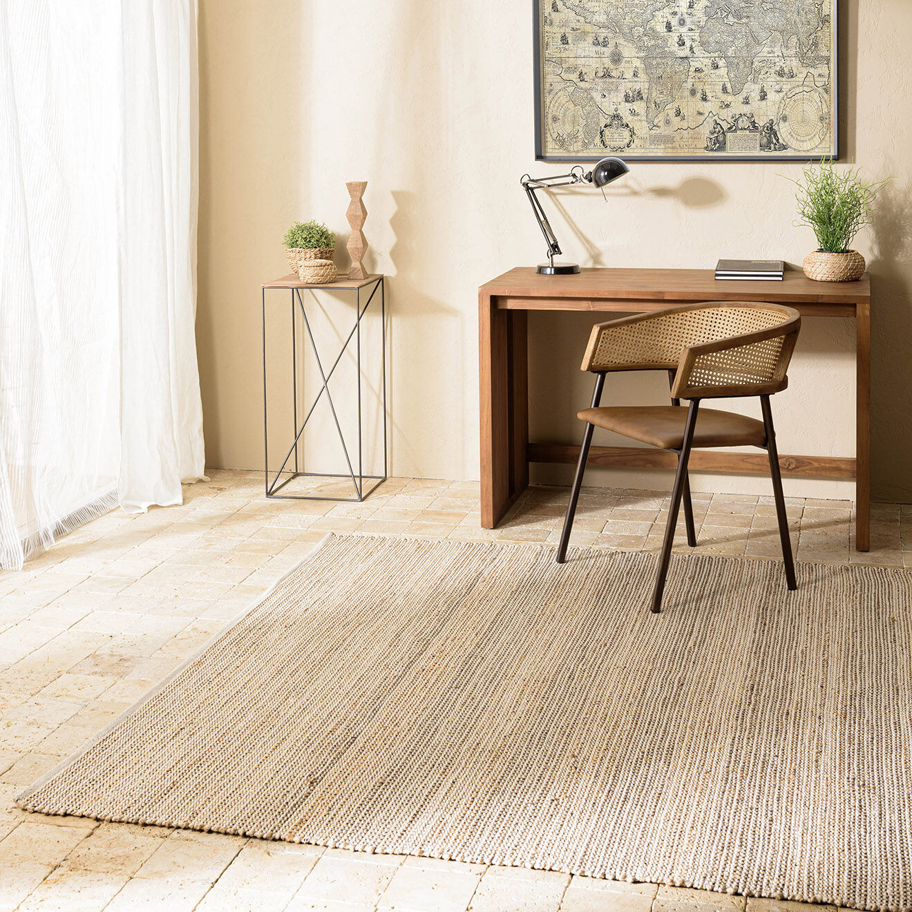 Macabane Tapis en Jute & Coton Quentin sable/ivoire/noir - 230x160 cm