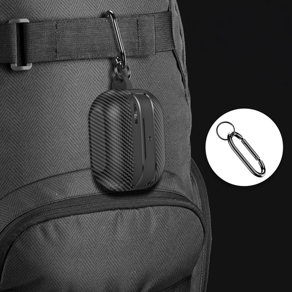 Samsung Galaxy Buds 3 / Buds 3 Pro Hardcase Schutzhülle Abdeckung Carbon Look mit Karabinerhaken - Schwarz