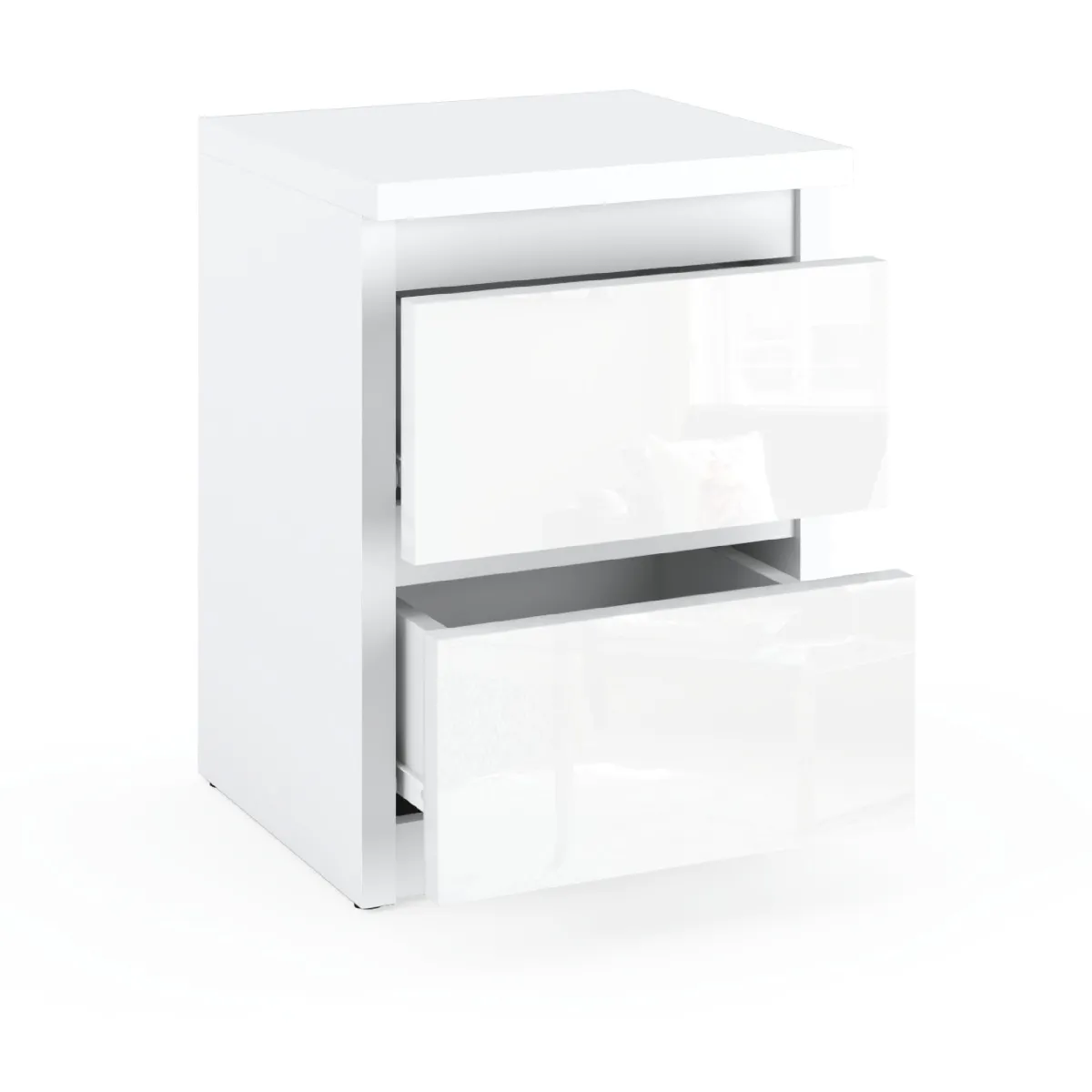 Table de chevet - Blanc Brillant - 2 tiroirs - Style Classique