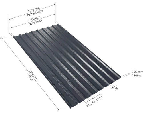 PRECIT trapeziumplaat W20 antracietgrijs RAL 7016 2500 mm x 1135 mm x 0,5 mm