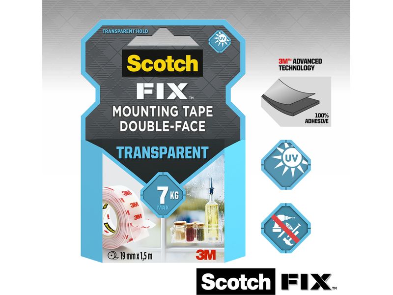 3M Doppelseitiges Klebeband Transparent 19 mm x 1.5 m Transparentes Montageband