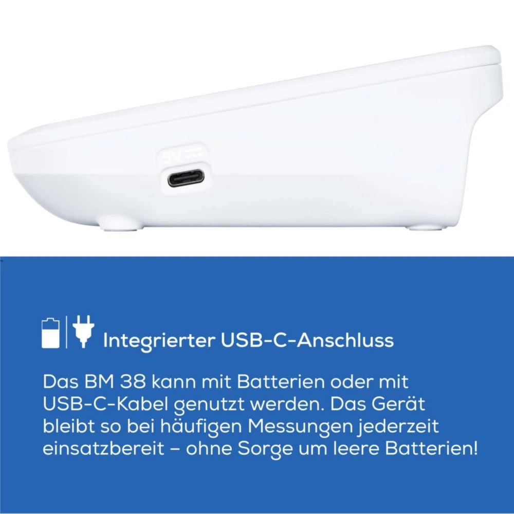 BM 38 Blutdruckmessgerät für den Oberarm mit Arrhythmie Erkennung / USB C Anschluss / App Funktion für iOS / Android (10361) - Weiss