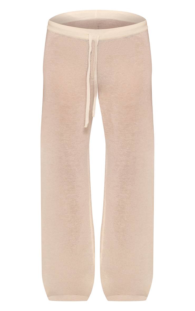 Crème Pantalon Large En Maille Transparente