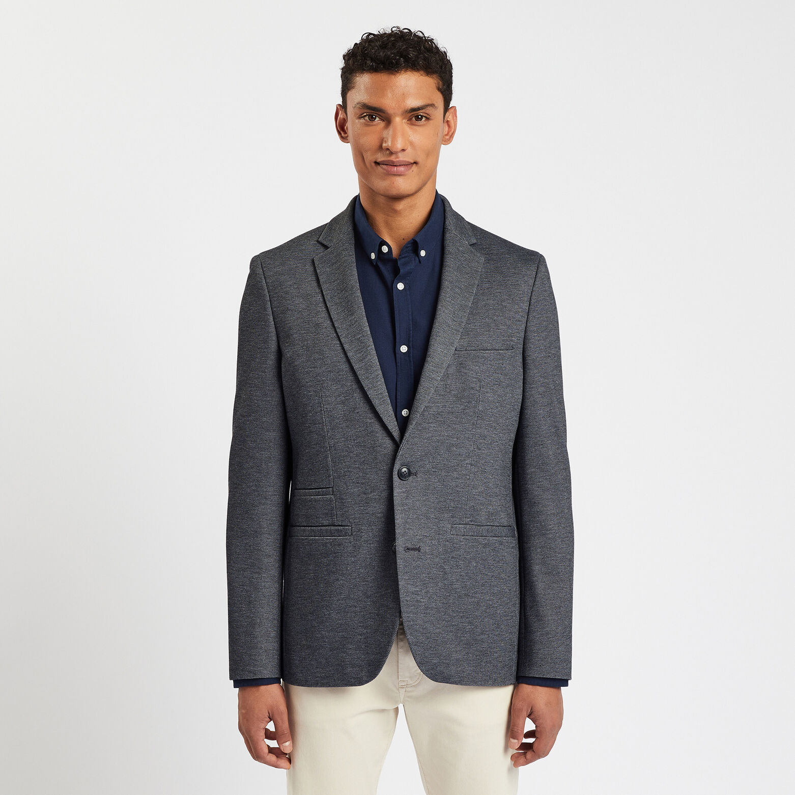 Veste slim maille coudières Gris moyen