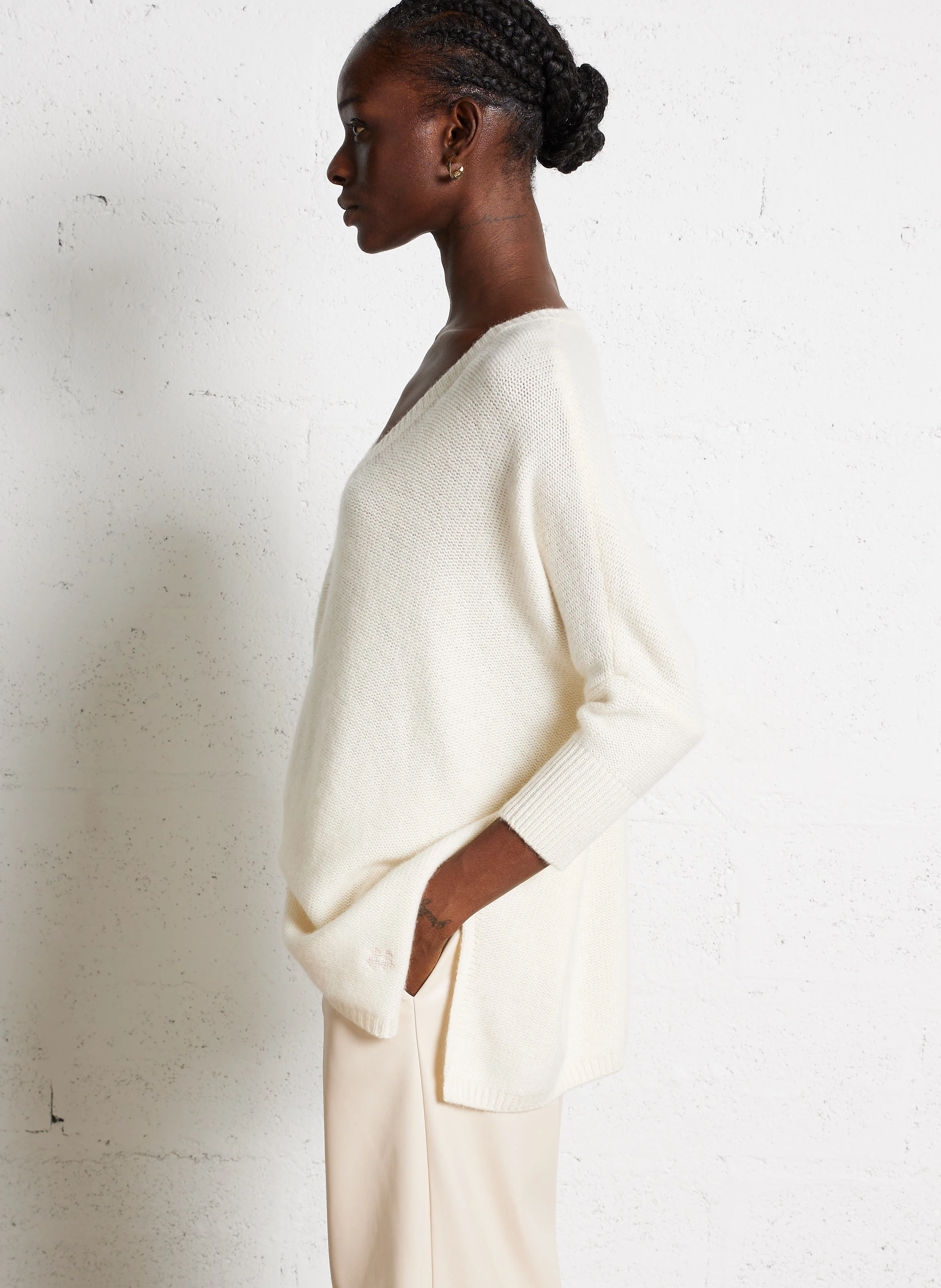 SANSON - Pull oversize col V en cachemire | Blanc
