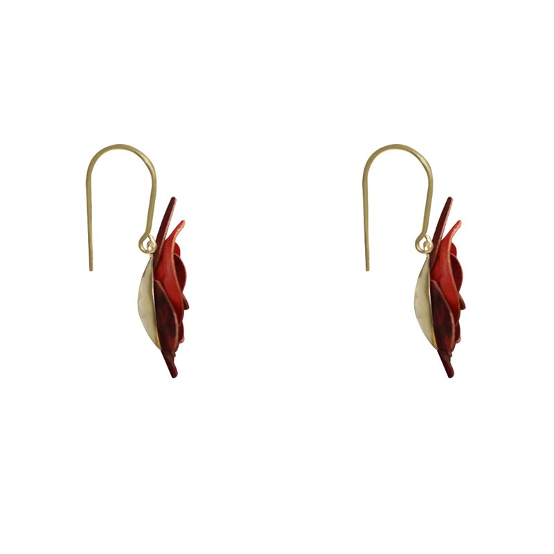 Boucles d'Oreilles Laiton Orchidée en Cuir