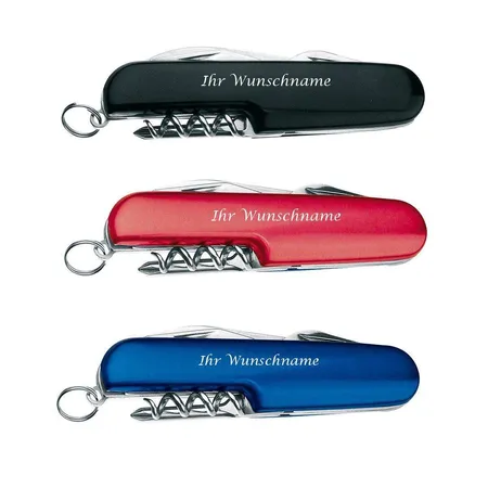Macma Edles 7-teiliges Aluminium Taschenmesser, 3 Stück 1x schwarz, blau und rot