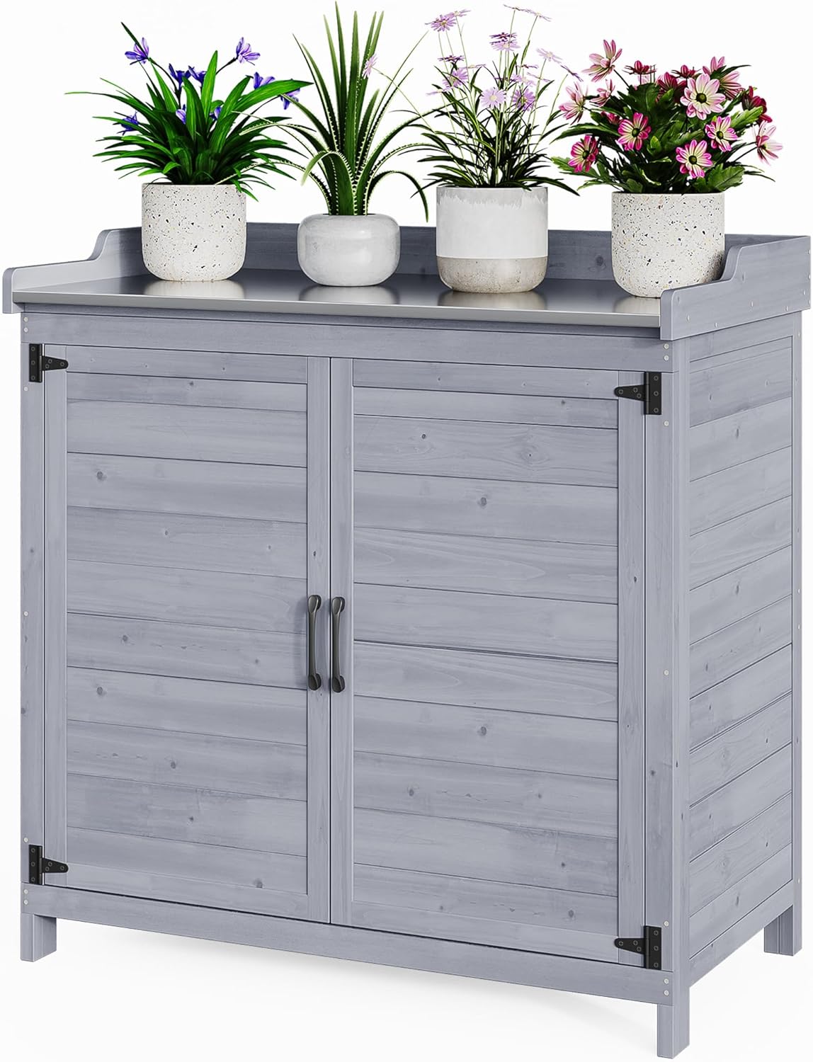 Bealife Pflanztisch mit Unterschrank, Gartenschrank mit Arbeitsplatte mit 1 Bewegbarer Einlegeboden für den Innen- und Außenbereich (Grau, 48T x 98B x 95H)