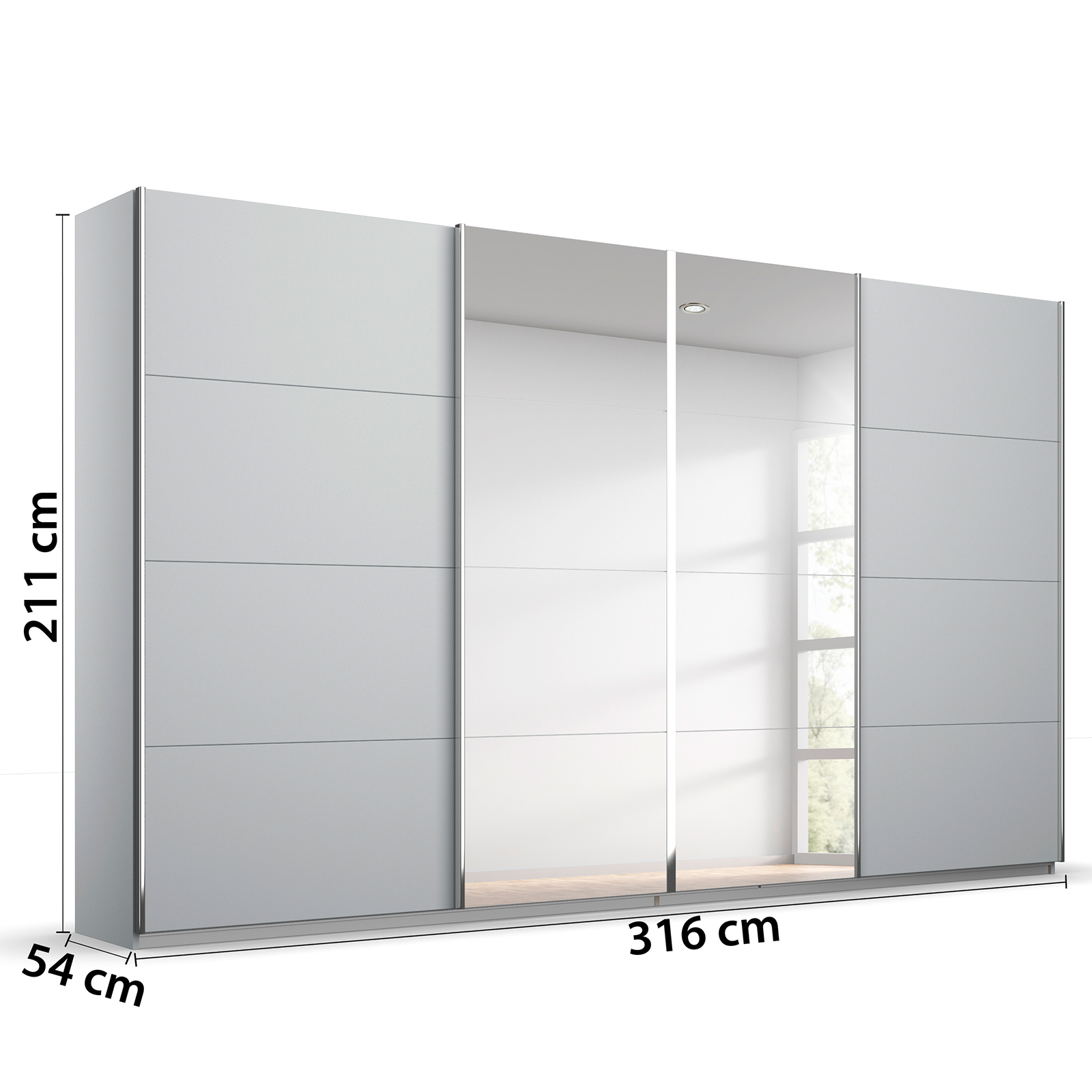Schwebetürenschrank - seidengrau - 2 Spiegeltüren - 315x210 cm