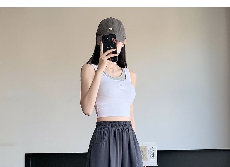 Yohana - Effen cropped rechte broek met elastische taille