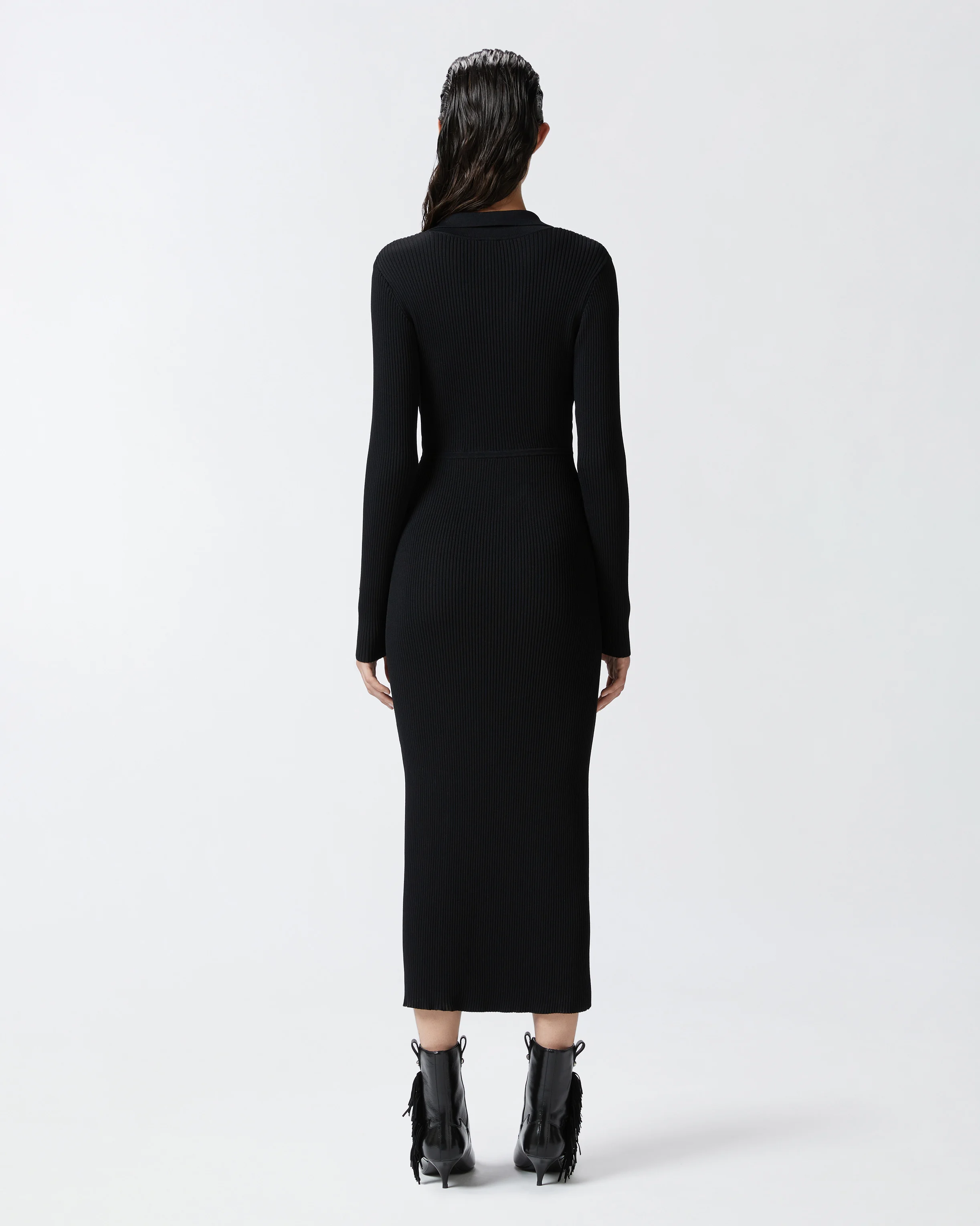 Robe longue côtelée à boutons dorés | Noir