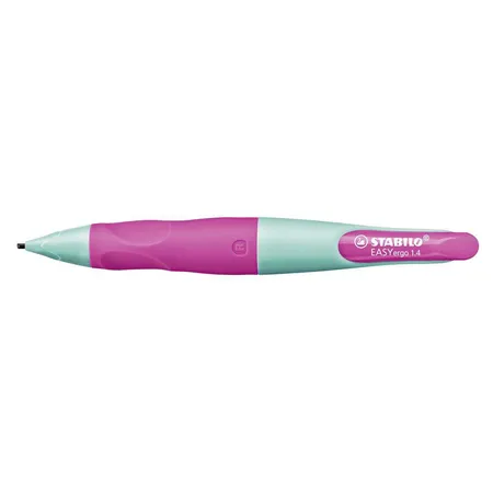 Ergonomischer Druck-Bleistift für Rechtshänder - STABILO EASYergo 1.4 in türkis/neonpink - Einzelstift - inklusive 3 dünner Minen - Härtegrad HB