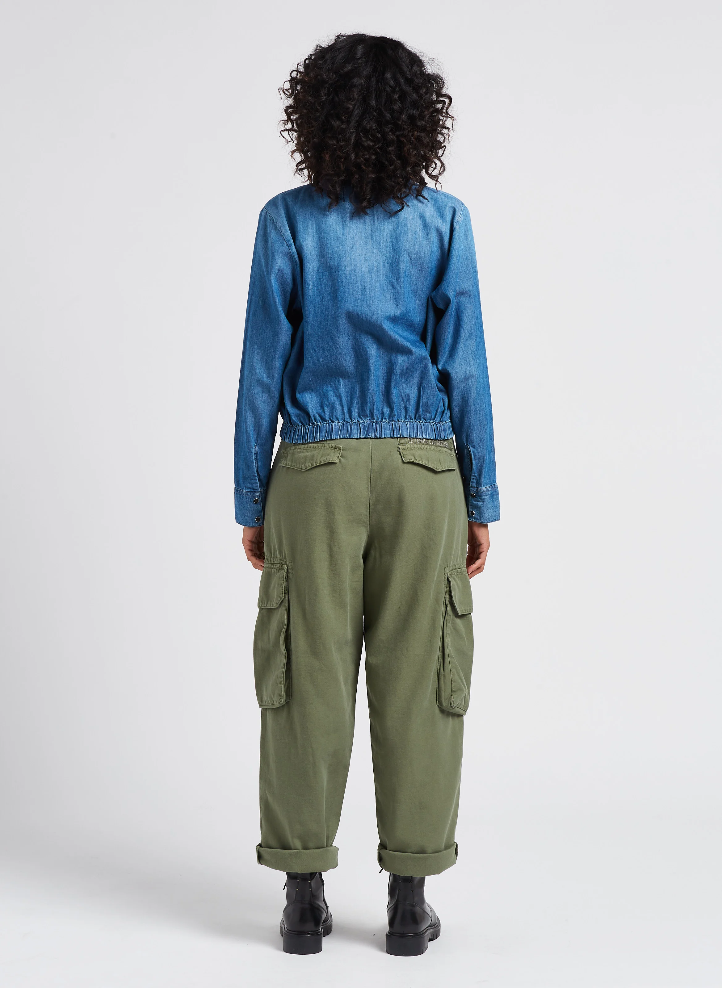 AMBROISE - Pantalon treillis taille haute en coton | Vert