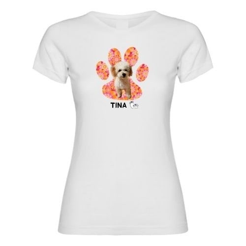 Camiseta infantil branca com estampa floral personalizável.