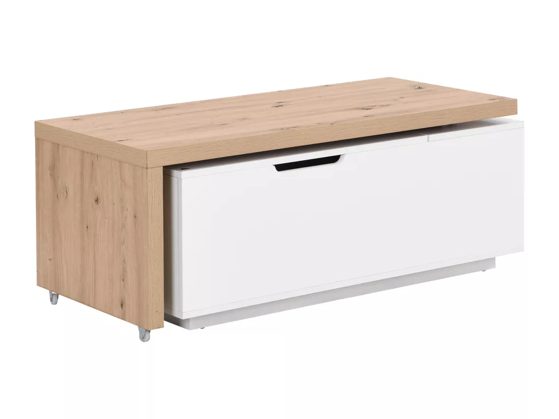 Table basse relevable et pivotante en MDF - Naturel et blanc - PELINIA
