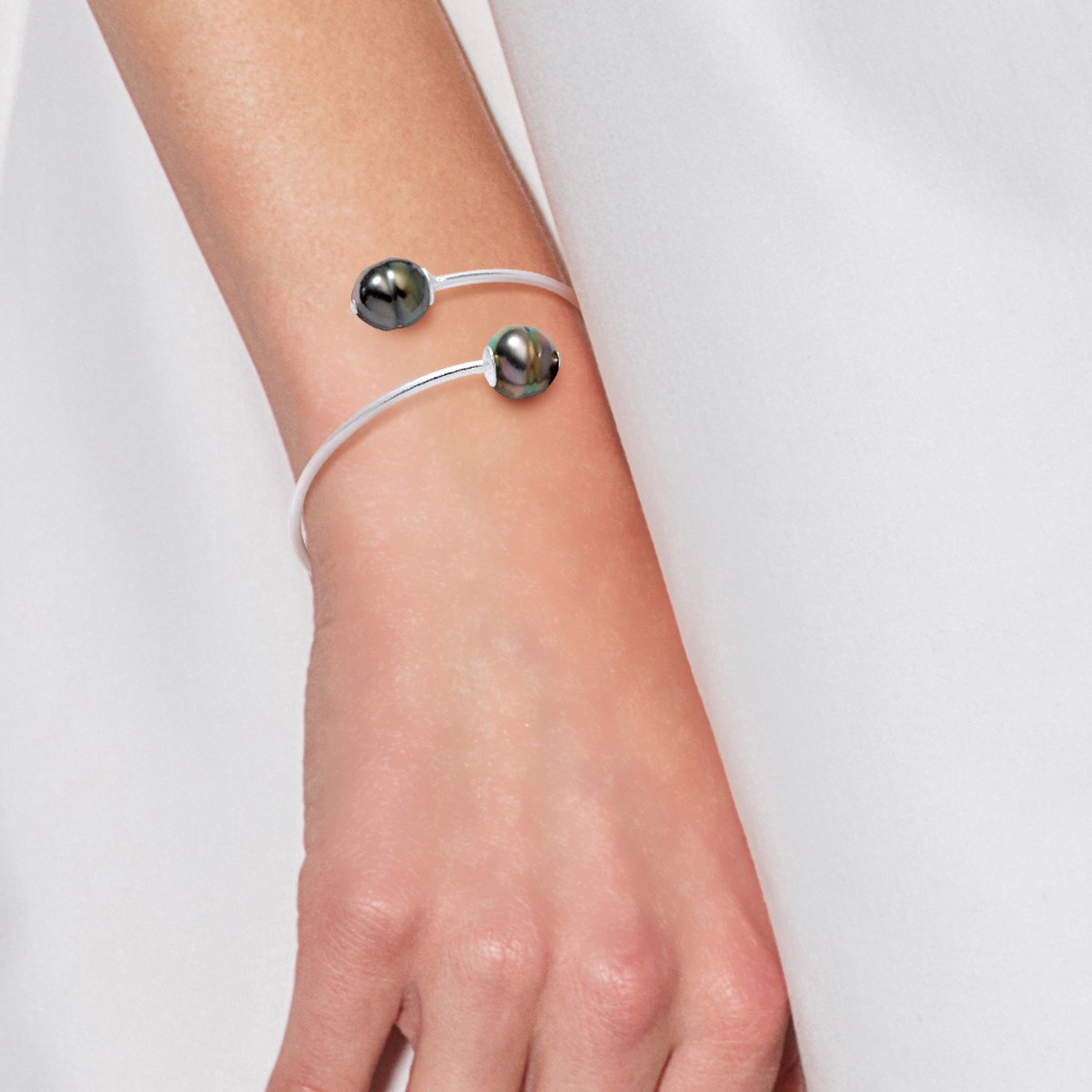 Bracelet Jonc TOI ET MOI Perles de Tahiti Cerclées 10-11 mm Argent 925
