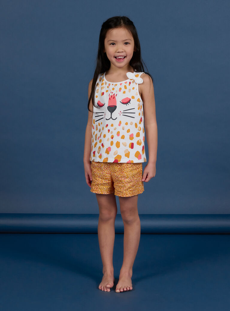 Ensemble pyjama blanc et orange léopard enfant fille