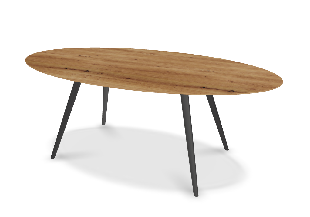 They & Me eettafel Joy – ovaal – eiken rustiek lak – onderstel RAL9017 verkeerszwart 200 x 110 x 75 | Eiken Rustiek Lak | Rechte Rand | Frame RAL9017 Verkeerszwart