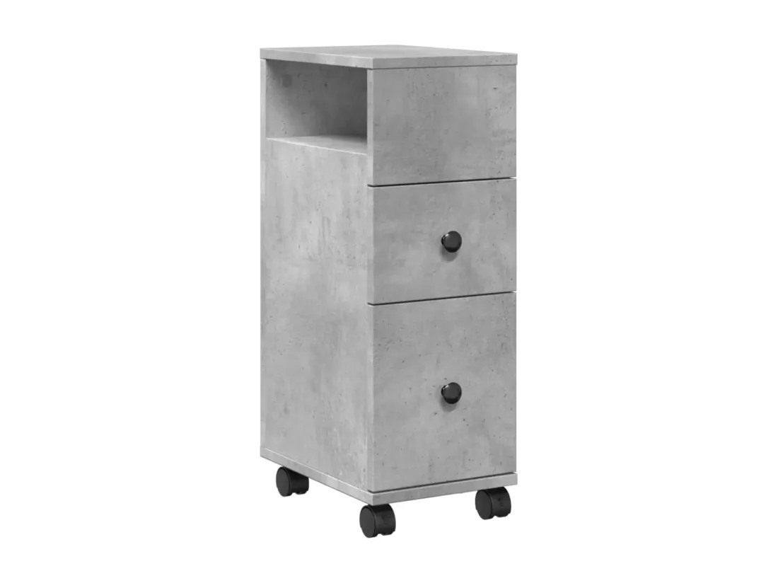 Meuble étroit de salle de bain à roulettes gris béton