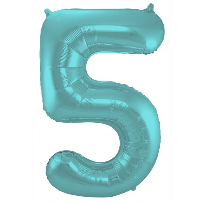Folienballon - 5 - metall matt pastell aqua blau - ca. 86 cm lang