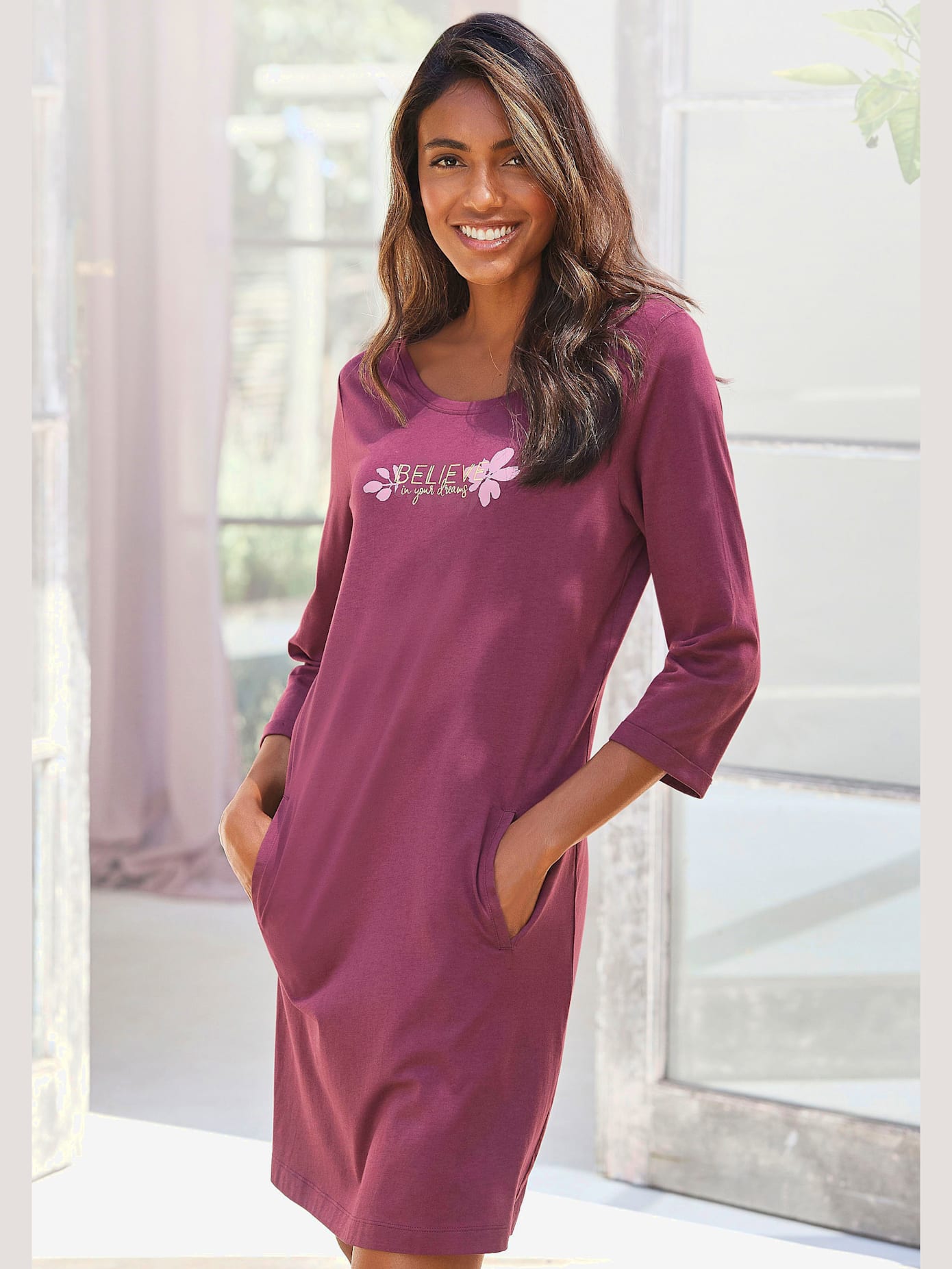 Chemise de nuit robe de nuit courte à manches 3/4