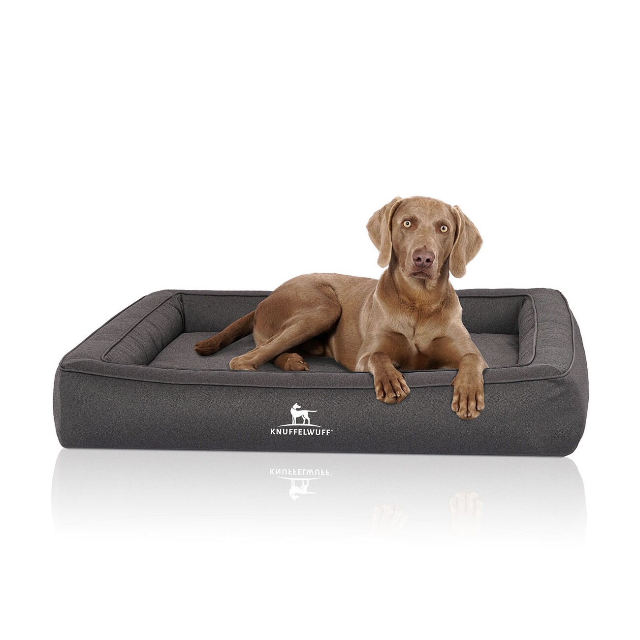 Knuffelwuff Orthopädisches Hundebett aus Velours mit Handwebcharakter Yukon anthrazit M-L
