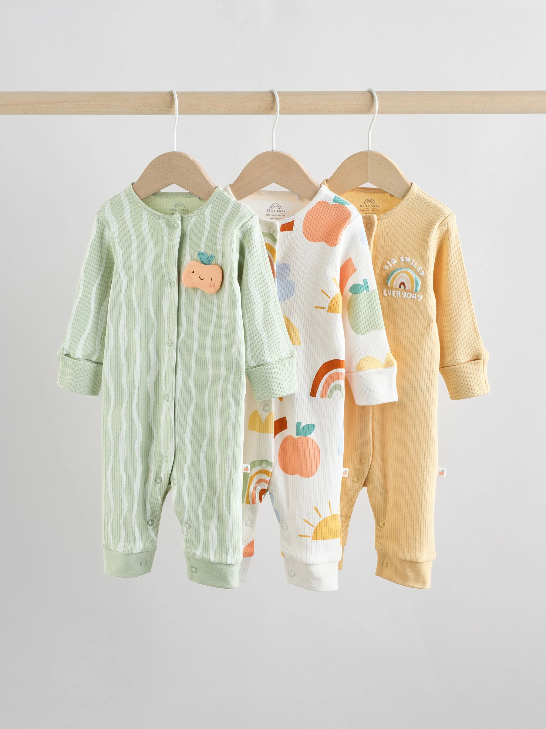 Geel - Set van 3 baby pyjama's zonder voetjes met figuurtjes (0mnd-3jr)