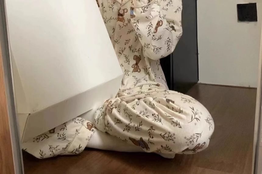 GOUB - Pyjamaset: top met lange mouwen en berenprint + broek