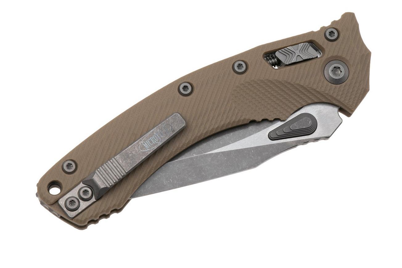 Microtech Amphibian 137RL-11APFLGTTA, Apocalyptic Stonewashed M390MK, Fluted Tan G10, partly serrated zakmes