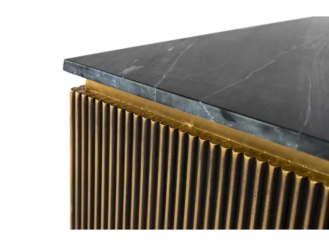 Table basse en bois recouverte de bronze et plateau en marbre
