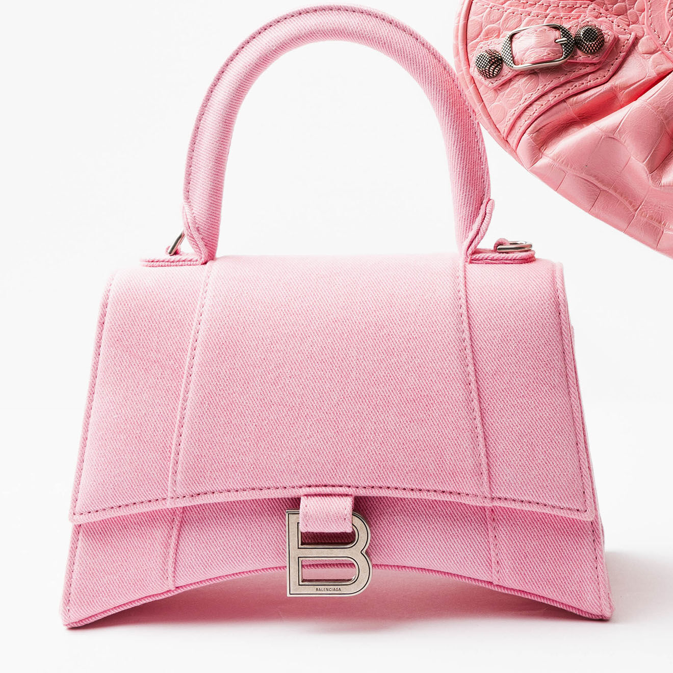 Balenciaga Sac bandoulière Hourglass en Denim rose - Neuf avec étiquette - L.22.5 cm