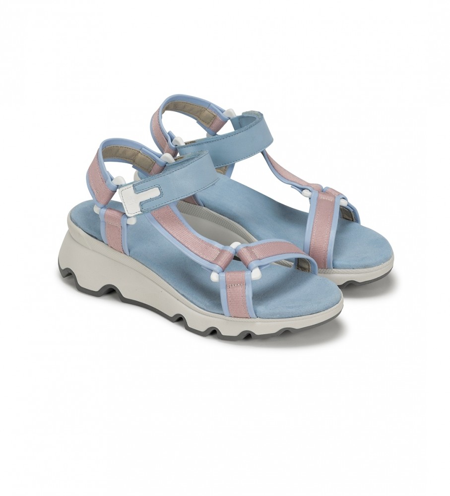 Sandálias Dorking by Fluchos Lais D9022 em couro azul - Salto plataforma de 6 cm -