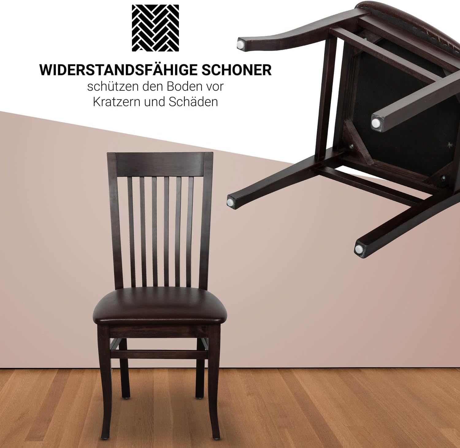 CH05 Esszimmerstuhle 2er Set Holz Stuhl bis 150 kg - Fertig montiert - Küchenstuhl gepolstert - massiv Holz Buche (Wenge - Braun)