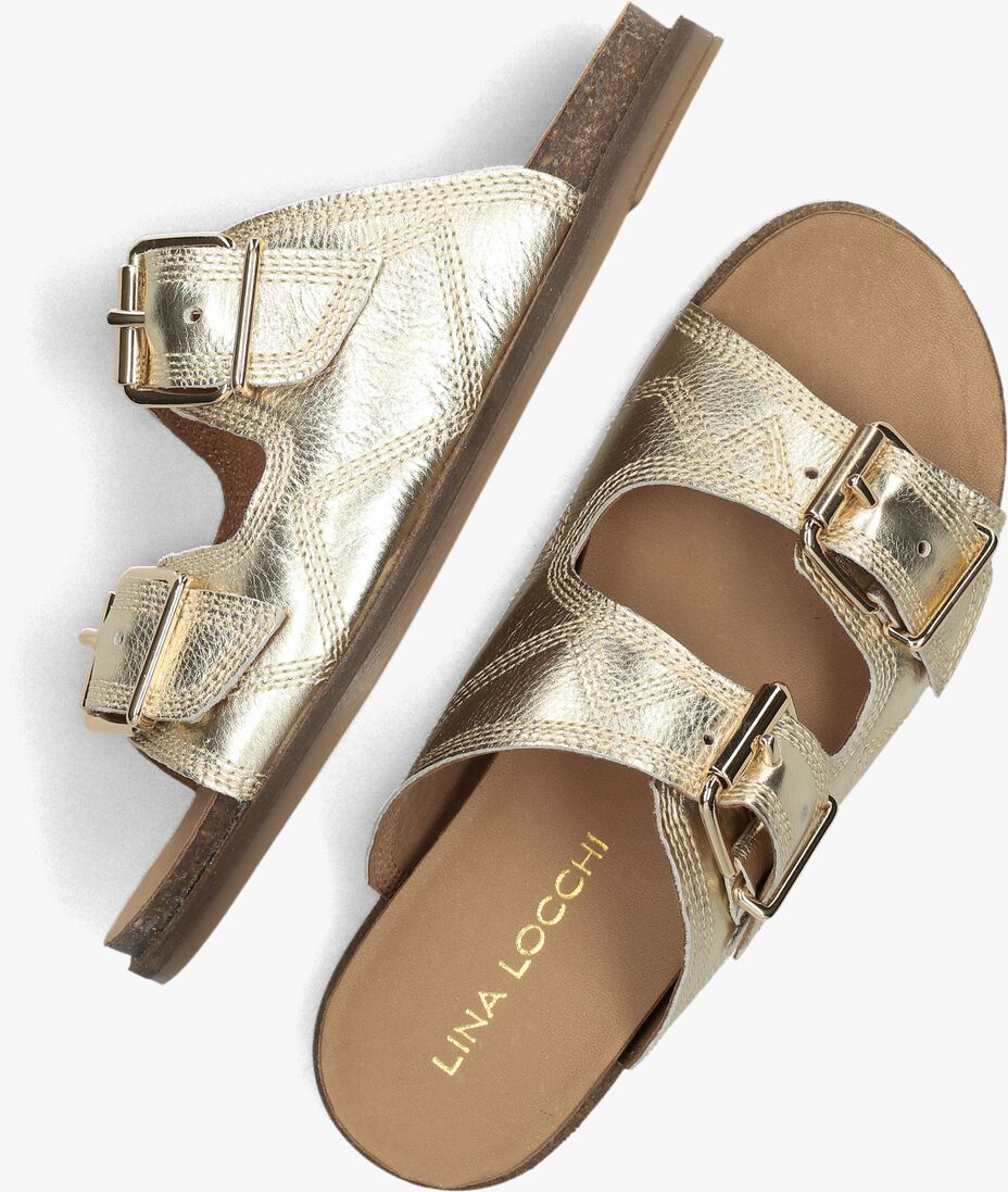 gouden lina locchi slippers led 2 band slipper met stiksels