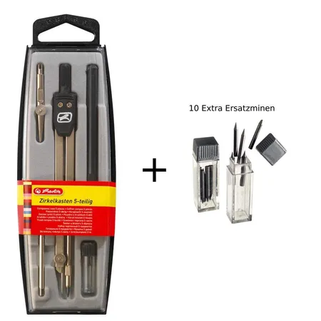 Herlitz Zirkelkasten 5-teilig. + 10 Extra Ersatzminen