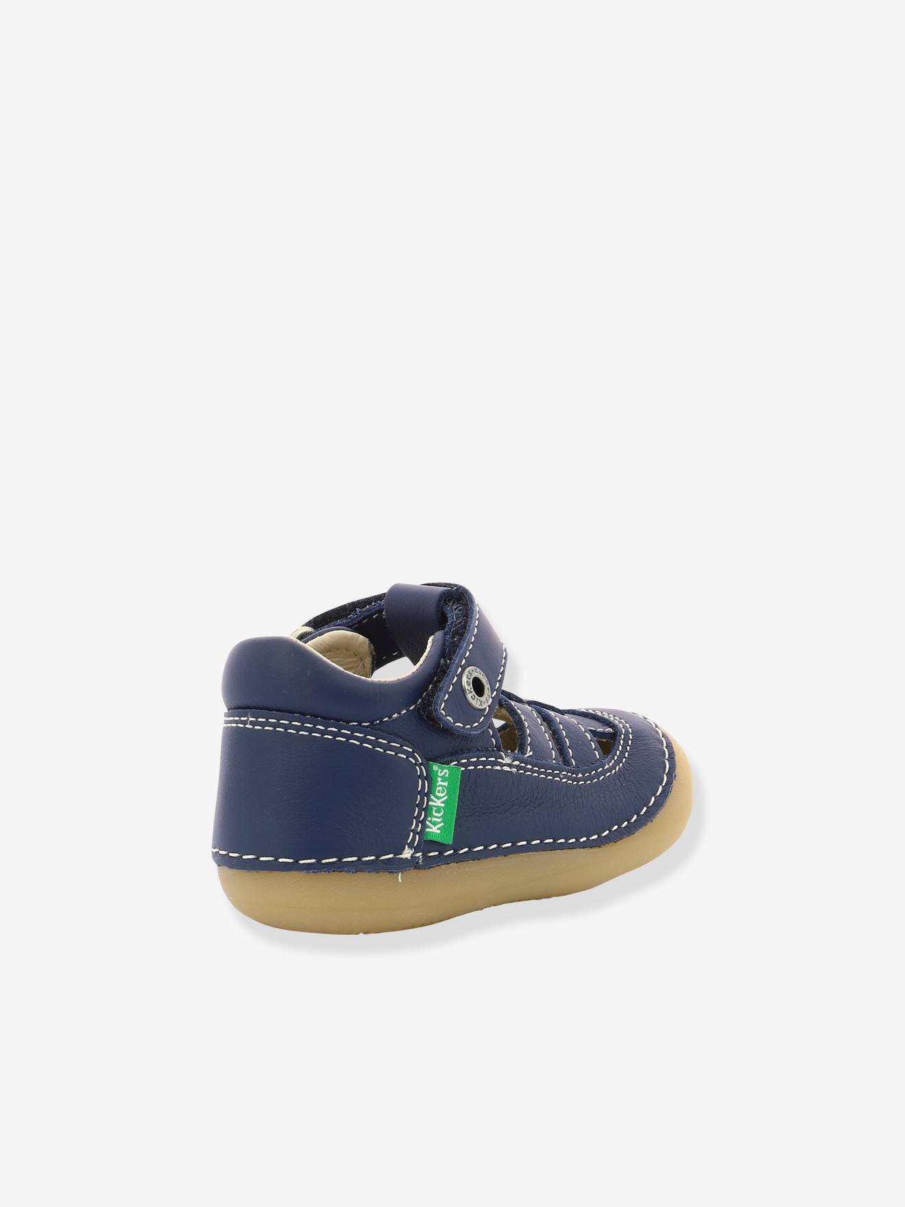 Sandálias de couro para bebê Sushy Original Softers KICKERS®, azul escuro liso