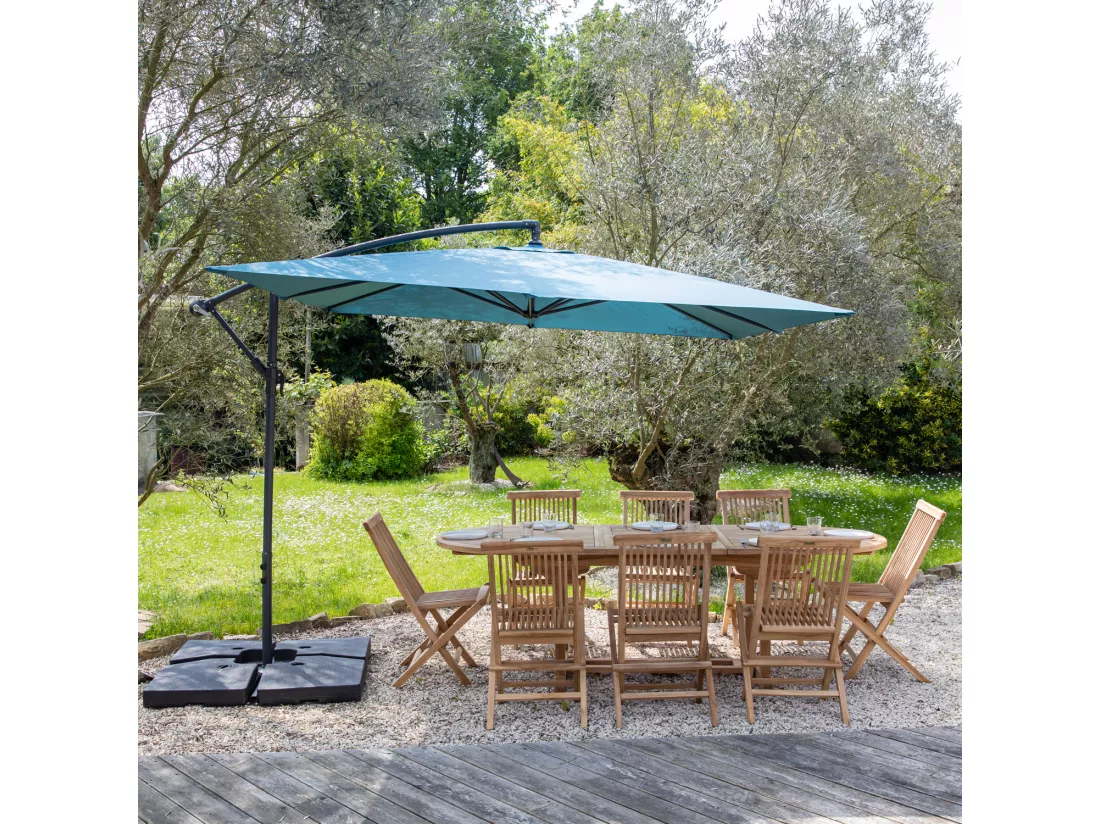Parasol déporté MOLOKAI carré 2,7x2,7m bleu gris + housse - HAPPY GARDEN