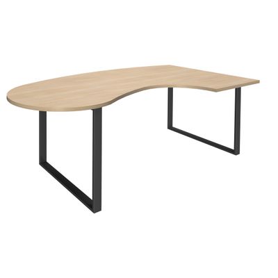 Bureau LOFTER Manager arrondi - retour à droite - L200 cm - Plateau imitation chêne clair - Pied carbone (Pieds de renfort obligatoire à rajouter - non inclus)
